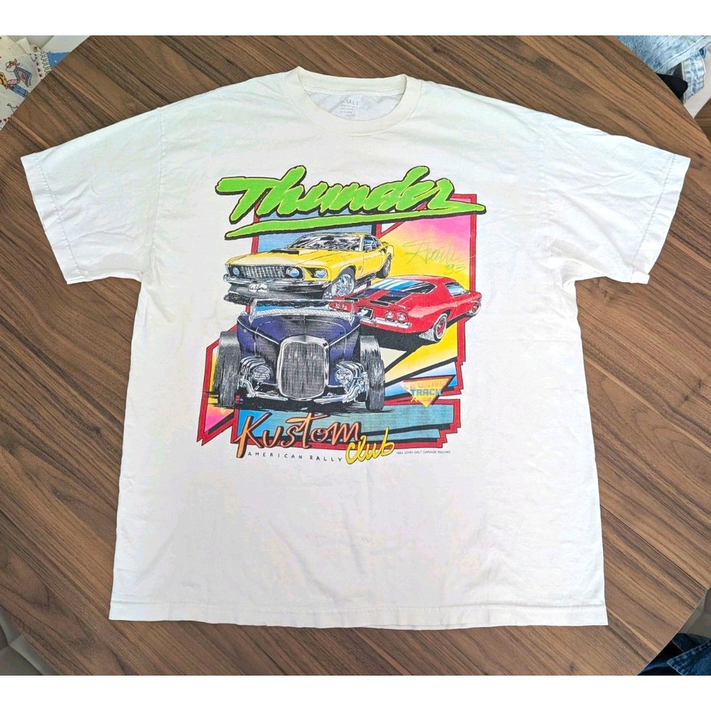 Vintage 1984 J Galt Thunder Kustom Club Hot Rod Racing T Shirt USA One Size Y2K